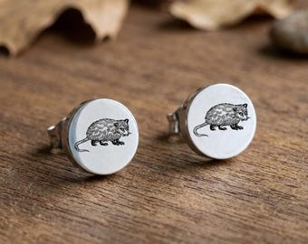 Opossum Lover Earrings, Stainless Steel Post, Unique Quirky Jewelry Gift, Possum Collector