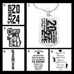 Class of 2024 Senior Graduate Graduation Grad Custom Dog Tag Necklace - Back can be Personalized