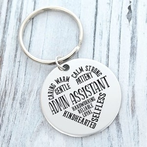 Administrative Assistant Words to Describe Admin Asst Key Chain Thank You Appreciation Gift Back can be Personalized with Custom Message