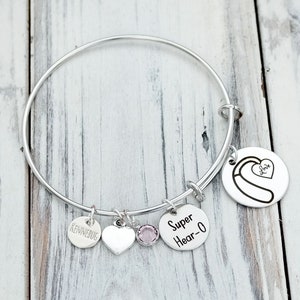 Hearing Aid Heart with Name Personalized Adjustable Wire Bangle Bracelet