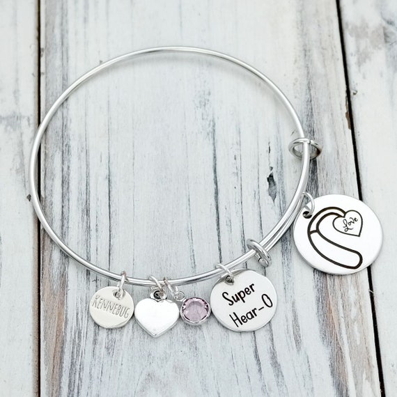 Hearing Aid Heart With Name Personalized Adjustable Wire Bangle Bracelet -  Etsy