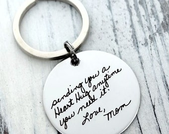 Actual Handwriting Personalized Key Chain - Engraved ROUND Can be hand writing  or drawings of your loved ones or your own.