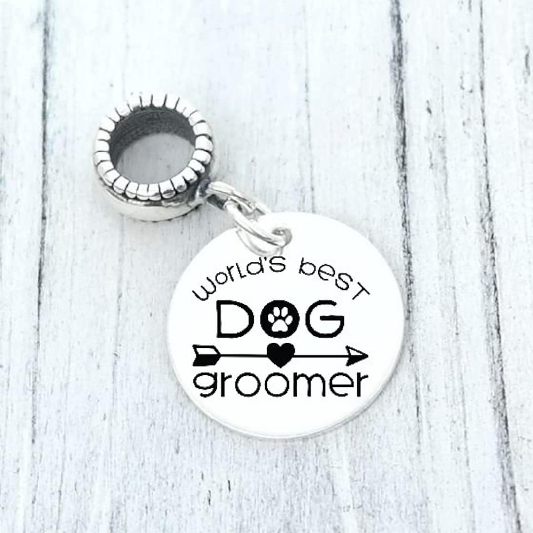 World's Best Dog Groomer Charm Bead Custom Personalized Engraved Sterling Silver or Stainless
