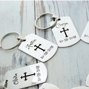 Cross with Name and Date - Personalized Custom Engraved Dog Tag Key Chain