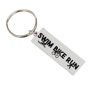 Swim Bike Run Triathlon Triathlete Custom Long Key Chain - Back can be Personalized