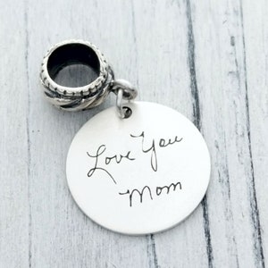 Handwriting Personalized Custom Engraved Sterling Silver or Stainless Steel European Style Charm Bead Compatible