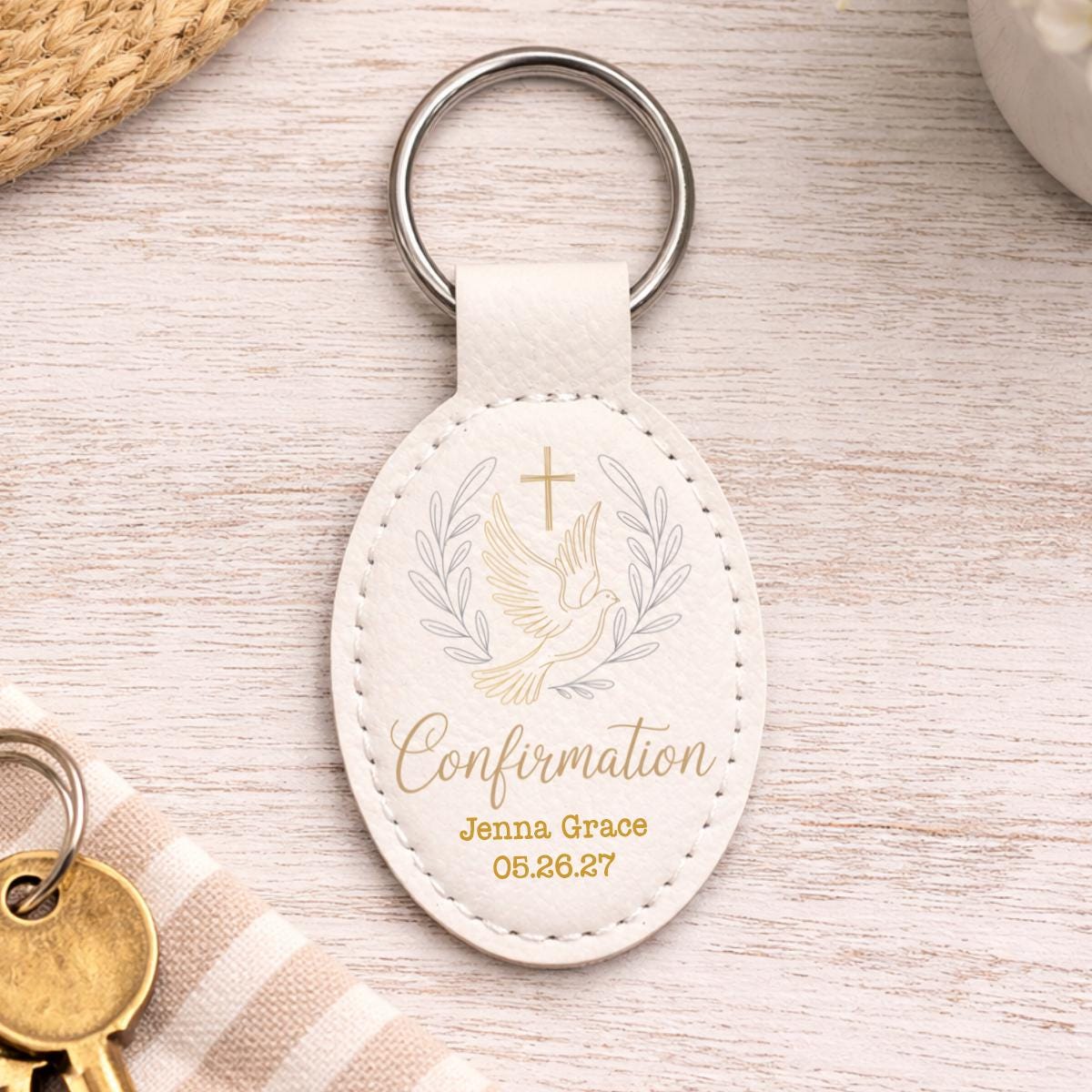 Personalized Confirmation Keychain - Choose Design - Custom Message ...