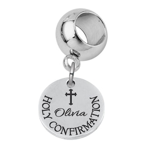 Personalized Holy Confirmation Custom Engraved Sterling Silver or Stainless Steel European Style Charm Bead Gift Goddaughter Daughter Gifts