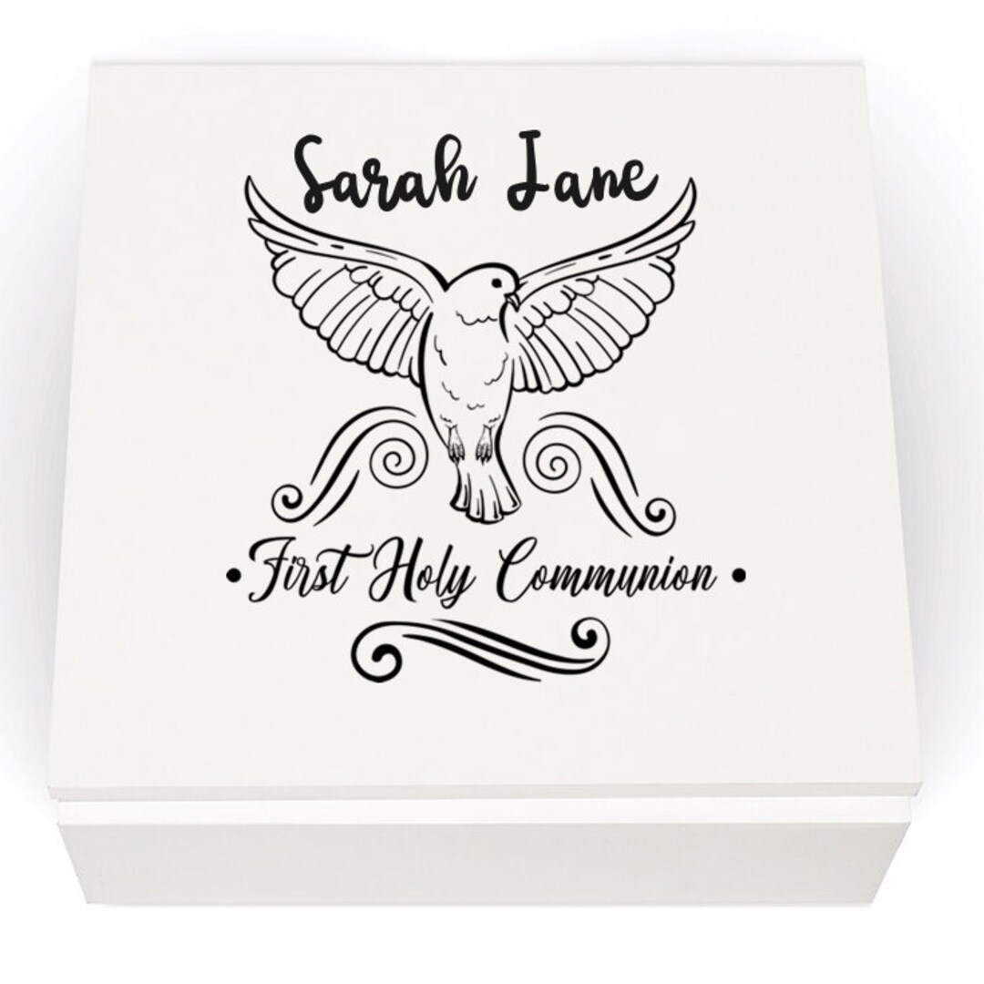 First Holy Communion Dove Personalized Custom White Jewelry Box Mirror ...