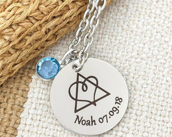 Personalized Adoption Necklace with Chain, Custom Name Date Keepsake, Gotcha Day Gift