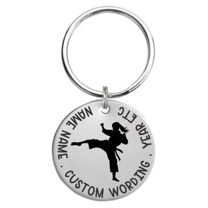 Boy or Girl Karate Male or Female Personalized Key Chain Great Gift for Earning Black Belt Martial Arts Tae Kwon Do Jujitsu Judo Sensei