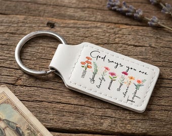 God Says You Are Unique Special Keychain - Back Personalized, Gift for Moms Daughters Graduation Bible Verse