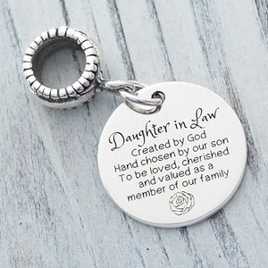 Daughter in Law Wedding Anniversary Personalized Custom Engraved Sterling Silver or Stainless Steel European Style Charm Bead Compatible image 2