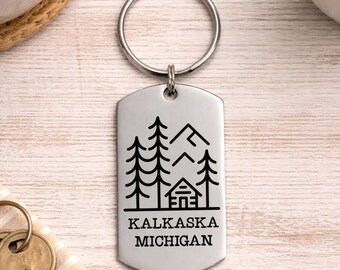 Personalized Cabin in the Woods Keychain - Family Name, Location, Etc