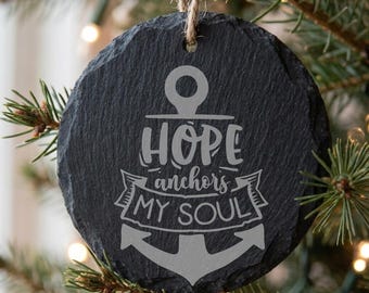 Inspirational Ornament, Hope Anchors My Soul, Personalized Back Message, Lakehouse Decor Gift