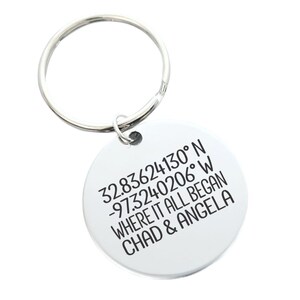 Coordinates Latitude Longitude GPS Location of Special Place Custom Personalized Engraved Key Chain Gift Back can be Customized