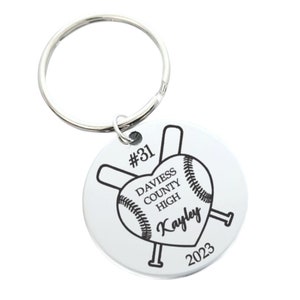 Softball Heart Crossed Bats Team Player Personalized Engraved Key Chain - Senior Night or Banquet Gifts