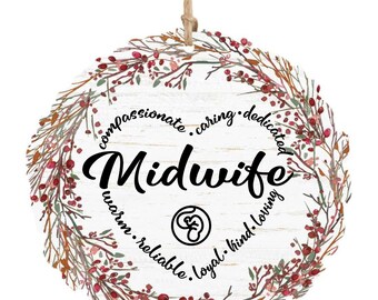 Midwife Thank You Appreciation Gift Christmas Ornament - Back can be personalized