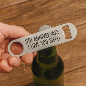 Personalized 11th Anniversary Gift for Husband Custom Stainless Steel Bottle Opener Traditional Eleventh Anniversary I Love You Steel