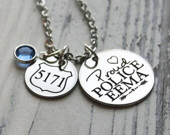 Personalized Police Family Jewelry, Proud Mom, Wife, Grandma Necklace Gift, Law Enforcement, Sheriff, Trooper