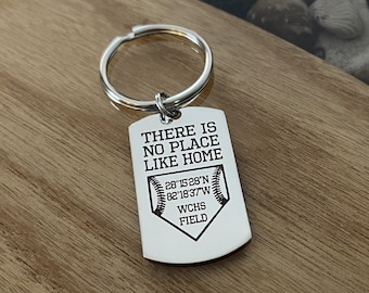 No Place Like Home Baseball Softball Player Keychain - Personalized Senior Night Gifts, Sports Award Banquet Idea