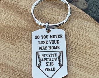 Never Lose Your Way Home Baseball Softball Player Keychain - Personalized Senior Night Gifts, Sports Award Banquet Idea