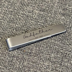 Godfather Gift Tie Bar, Personalized Est Year Clip, Baptism New Godparent, Religious Keepsake