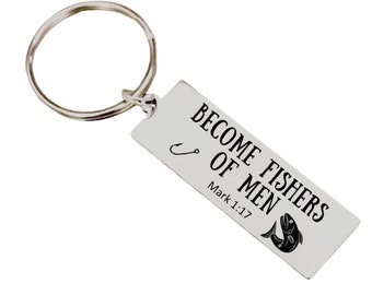 Become Fishers of Men Christian Religious Custom Long Key Chain - Back can be Personalized Great for Godson Confirmation