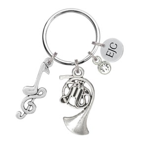 Personalized French Horn Player Band Member Concert Marching Symphony Custom Monogram Birthstone Key Chain
