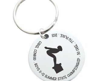 Swimming Swim Team Player Personalized Engraved Key Chain - Senior Night or Banquet Gifts Swimmer ROUND