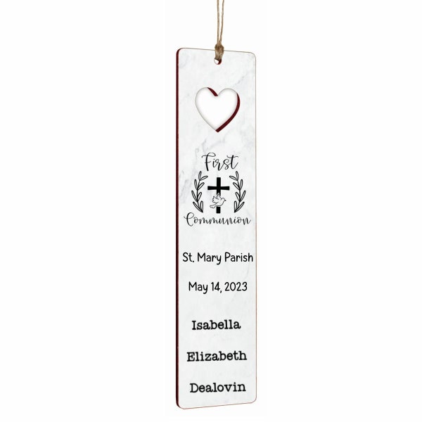 First Communion Keepsake Gift Personalized Custom Heart Cut Out Wooden Bookmark