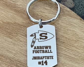 Sports Mascot Logo Football Baseball Basketball Softball Custom Personalized Dog Tag Key Chain - Engraved Senior Night or Banquet Gifts