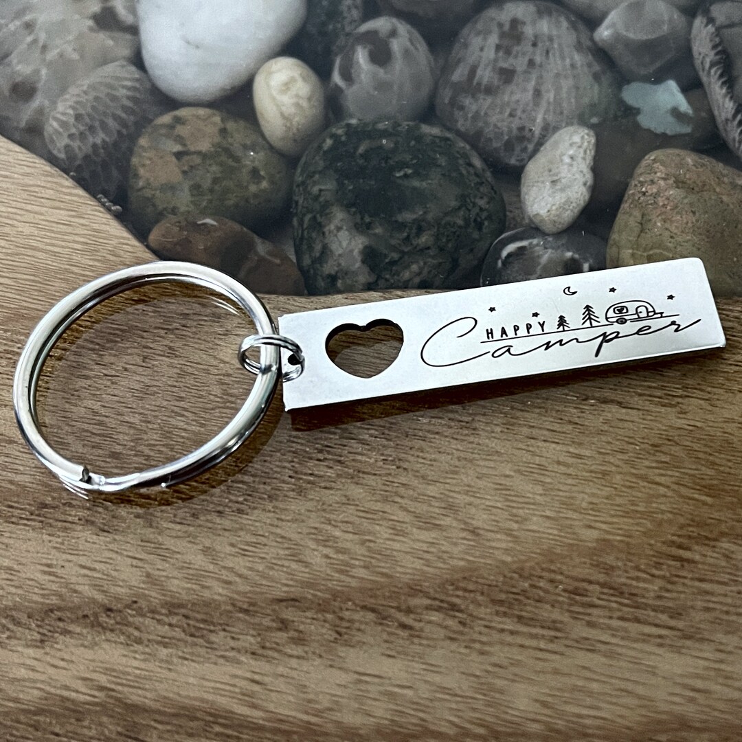 Happy Camper Camp RV Travel Trailer Keys Camping Custom Long Key Chain