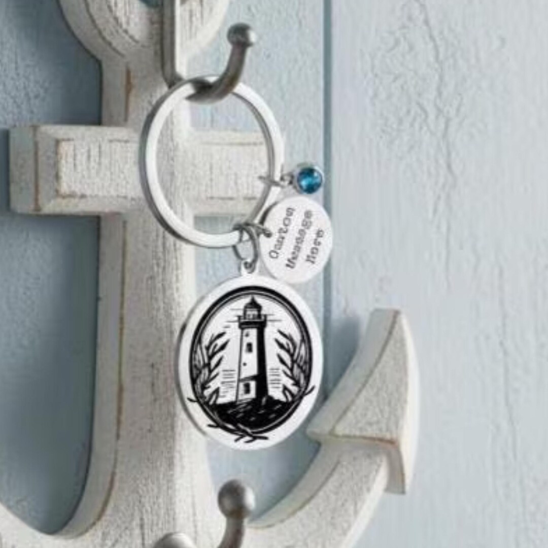 Lighthouse Key Chain Personalized Lighthouse Key Chain Back Can Be Custom Engraved With ...