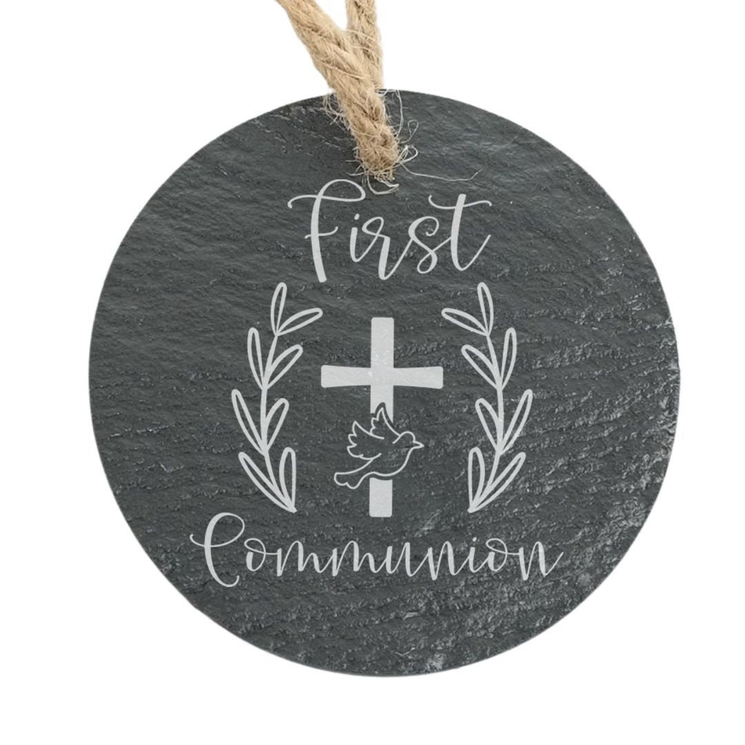 First Holy Communion Dove and Cross Custom Engraved Slate Ornament Back ...