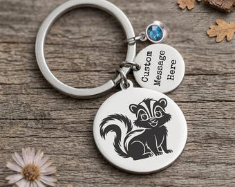 Personalized Skunk Keychain: Custom Engraved Gift for Animal Lovers