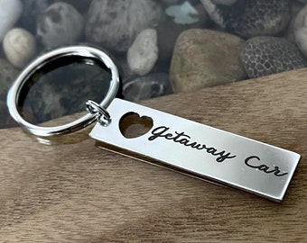 Keys to the Getaway Car Custom Long Heart Cut Out Key Chain - Back can be Personalized