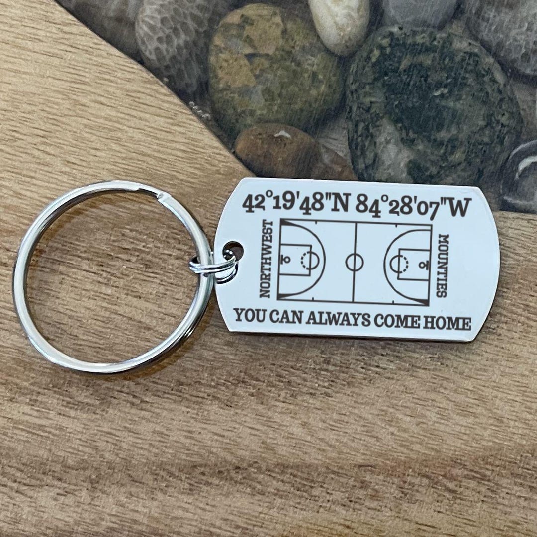 Personalized Basketball Court Keychain: Coordinates Team Name, Custom ...