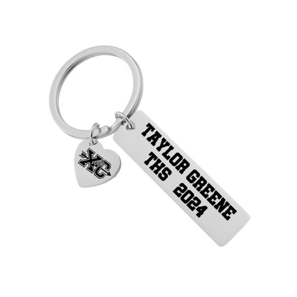 Personalized Cross Country Runner Running League Team Heart Charm Key Chain Senior Night Awards Banquet Gifts