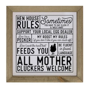 Hen House Rules Sign: Funny Farmhouse Chicken Decor
