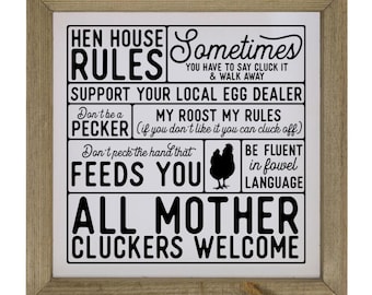 Hen House Rules Sign: Funny Farmhouse Chicken Decor