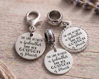 Personalized Godmother Charms, Engraved Custom Gift, Present from Godson Goddaughter