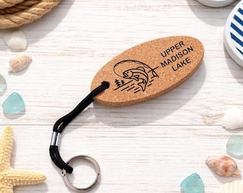 Personalized Boat Floating Cork Keychain - Lake & Camping Themed - Fishing Pontoon Keys Gift