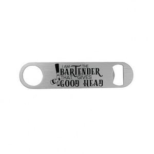 I am the Bartender that Gives Good Head Funny Custom Stainless Steel Speedy Bartender Style Beer Bottle Opener Back Can be Personalized