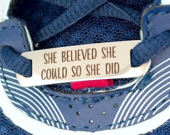 Motivational Shoelace Tag, She Believed She Could So She Did, Inspirational Shoe Tag, Runner Athlete Gift, Sports Encouragement