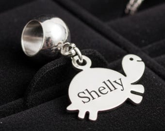 Personalized Turtle Charm, Custom Stainless Steel Bracelet Bead, European Style Animal Jewelry, Ocean Lover Gift