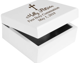 First Holy Communion Personalized Custom White Jewelry Box