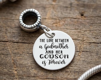 Personalized Godmother Charm Bead, Engraved Custom Gift for Godparent, Present from Godson Goddaughter