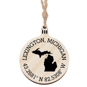 Custom Personalized City and State Home Town SMALL 2" Wood Ornament Any State Michigan and Rest