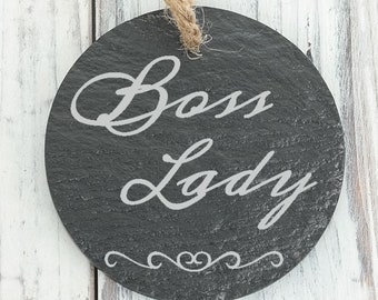Boss Lady Personalized Engraved Slate Ornament - Back can be personalized